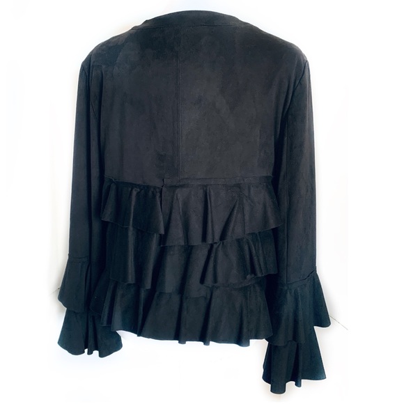 INC Medium Faux Suede Jacket Ruffle Full Zip - Picture 4 of 5